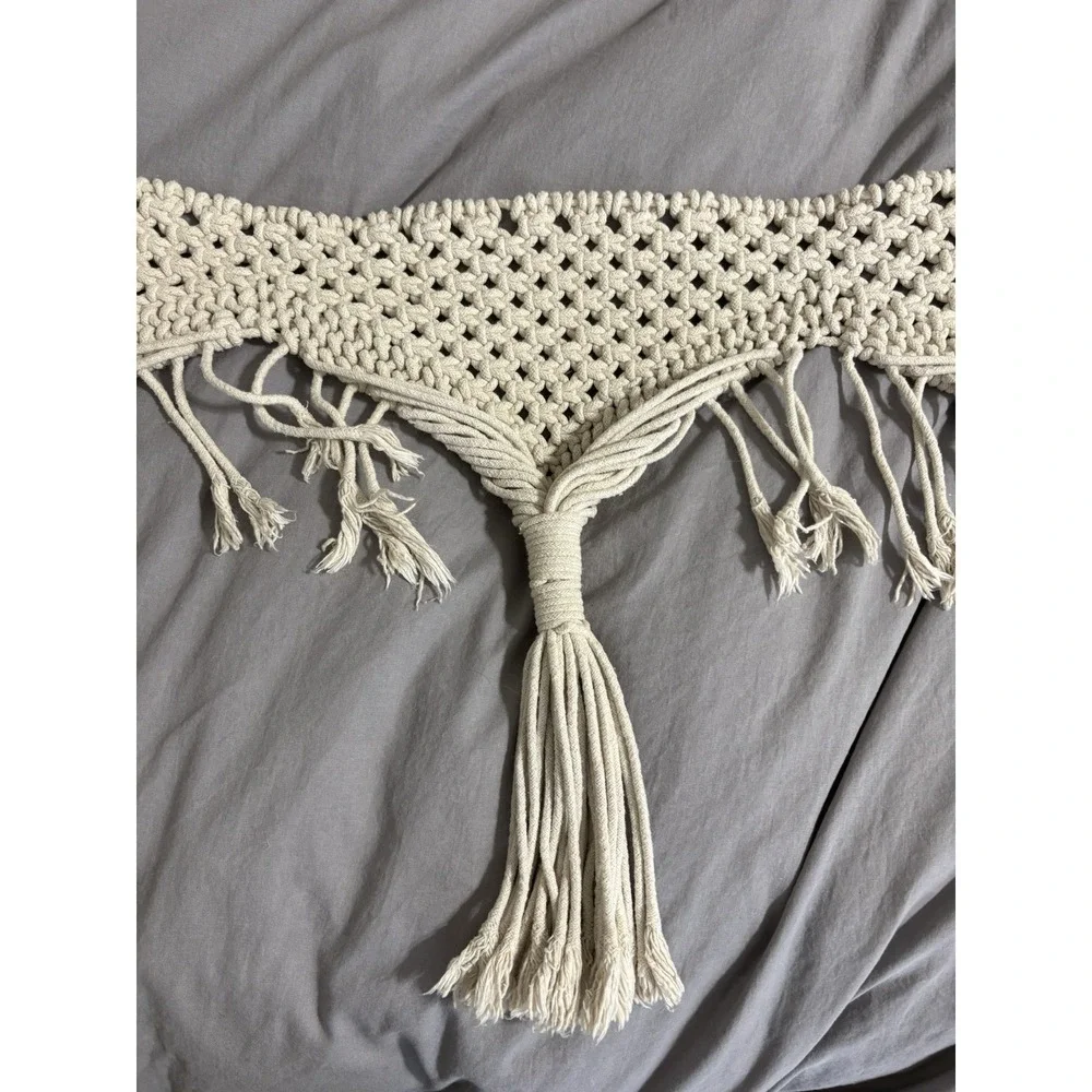 Boho Macrame Window Curtain 65 x 18 in Hand Woven Wall Hanging Mantle Scarf‎